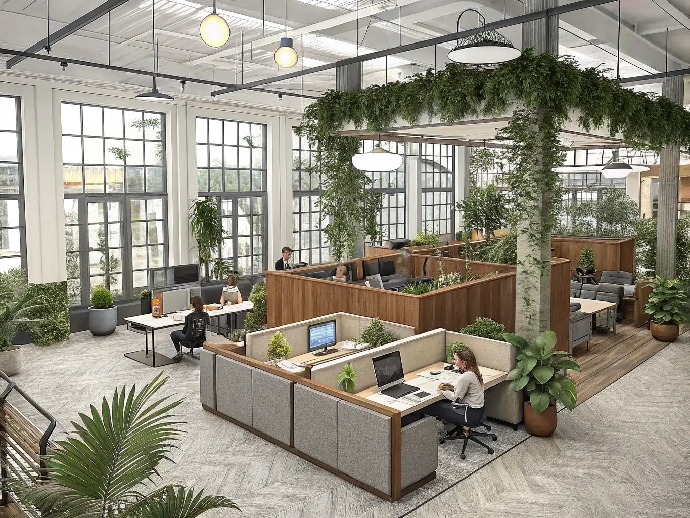 A creative co-working space in Dallas, featuring colorful decor, flexible seating arrangements, and a relaxed atmosphere. The image should appeal to startups and freelancers.